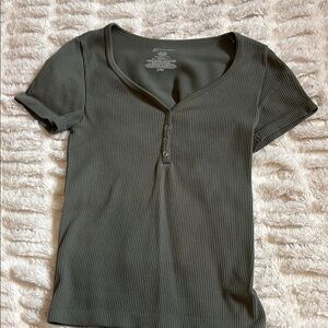 Olive Green Ribbed Women's Top